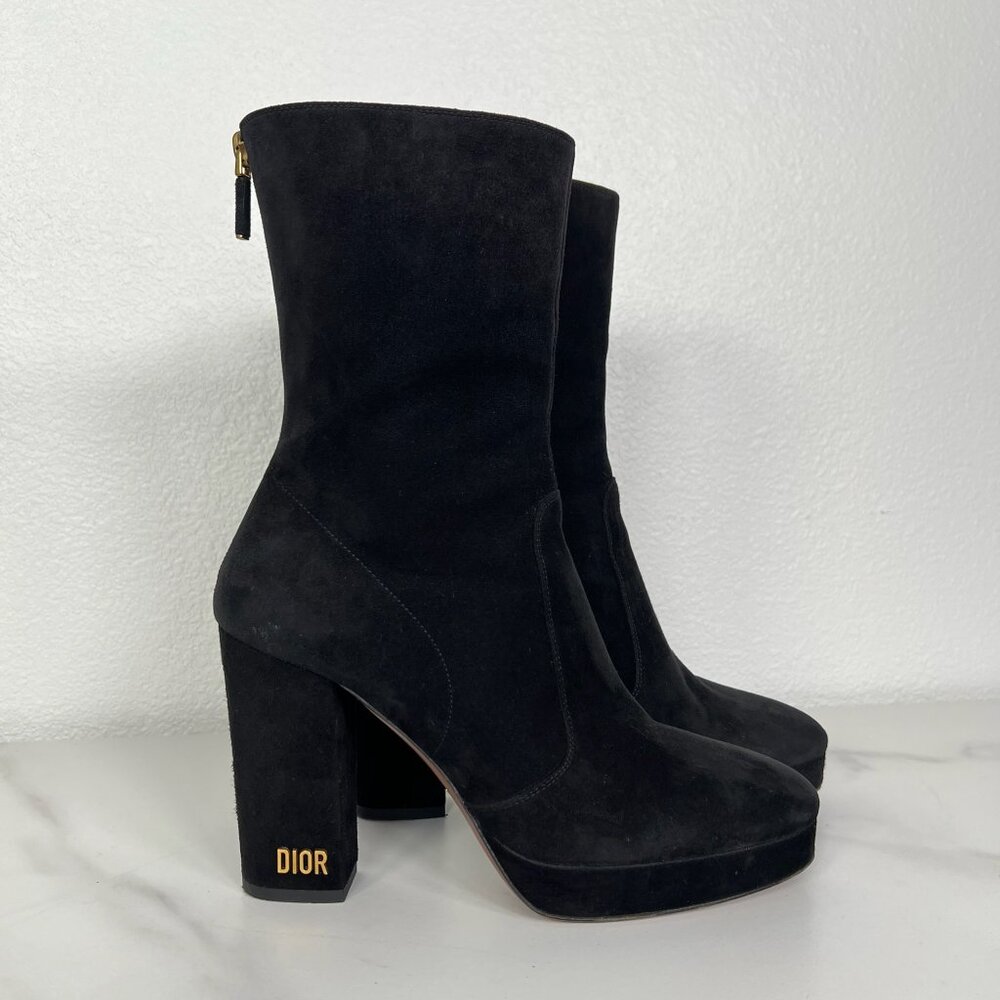 Dior Black Suede Heeled Ankle Boots - Size 36